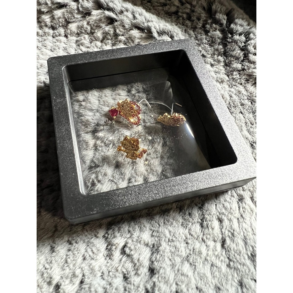 Hello Kitty Crystal Stud Nose ring Set Gold Tone Pink Heart Crown 3 piece